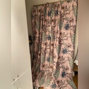 1 Pair Callisto Velvet Panels Peacock Birds Floral Light Pink Background 38”x96”